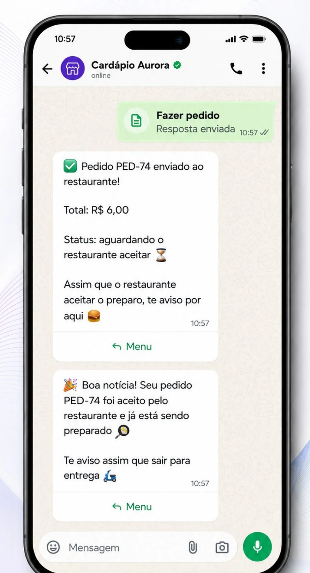 4. Pedido enviado e aceito
